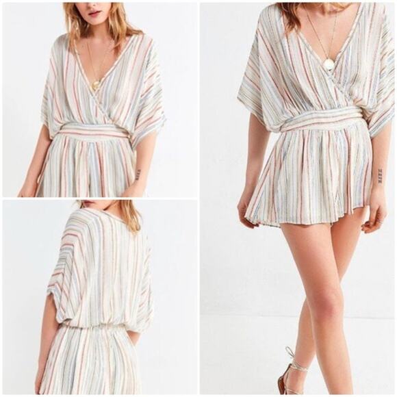 Urban Outfitters Moonstruck Surplice Romper Striped Size Extra Small OB804490 - Picture 2 of 14